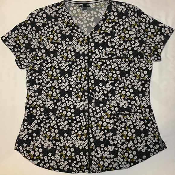 Elle Prints Scrubs Top for Women V-Neck Femme Fleurs - Picture 2 of 2